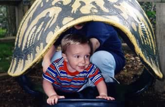 Alexander peers through a turtle shell